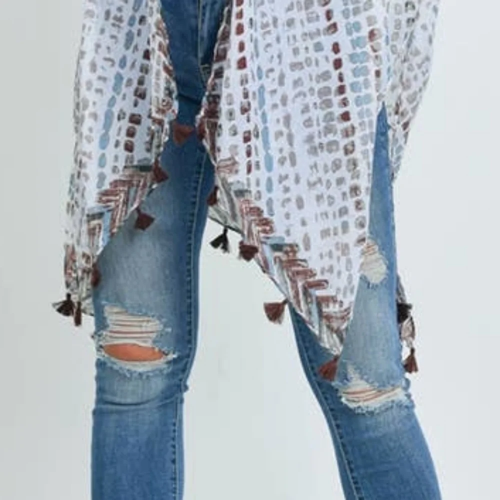 Kimono Boho Tassel White/Brown/Tuquoise Free Earrings! New! - Picture 3 of 7